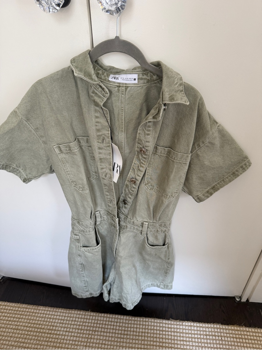 Zara Olive Green Short Sleeve Utility Romper